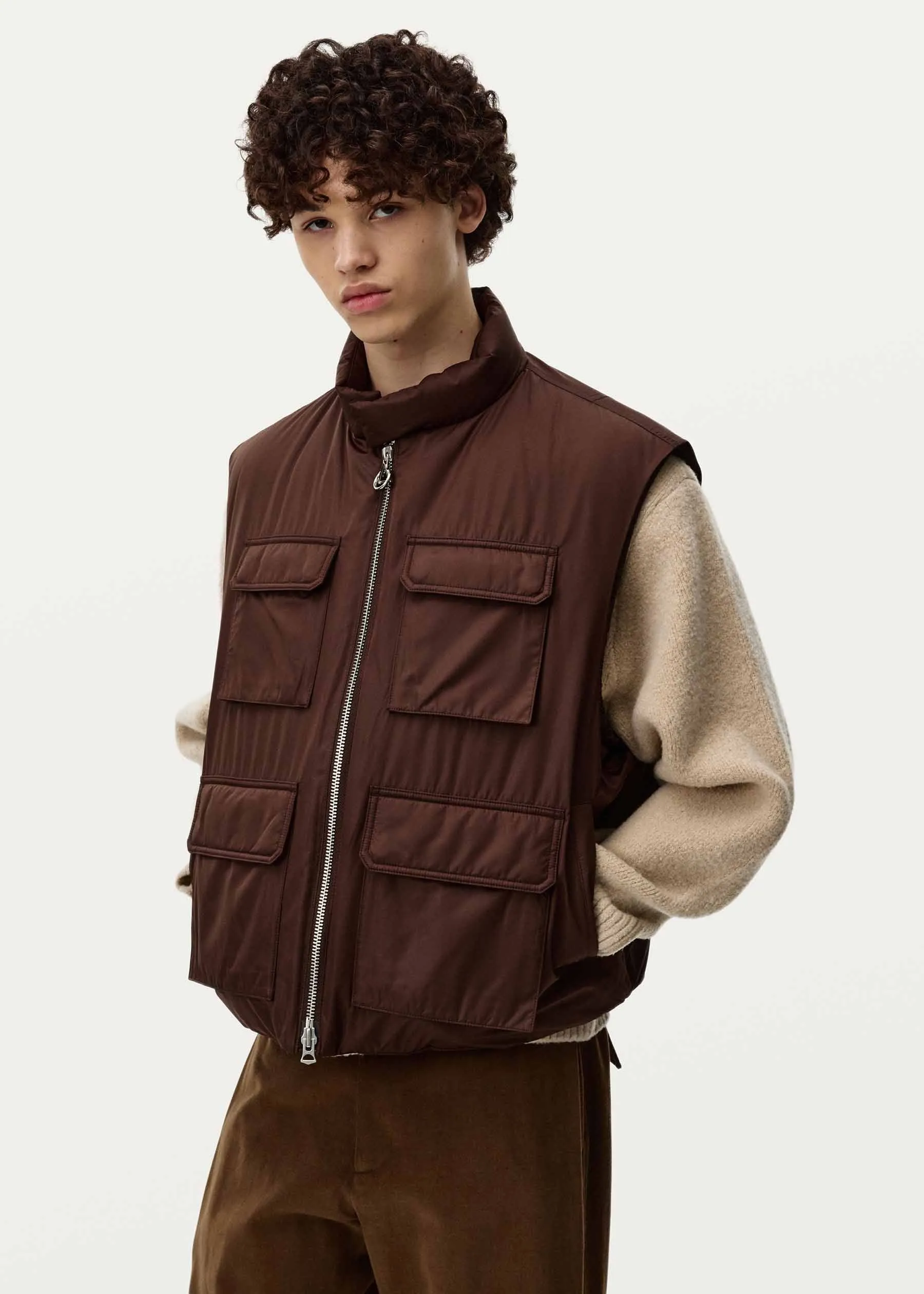 Brown Quilted Pocket Vest