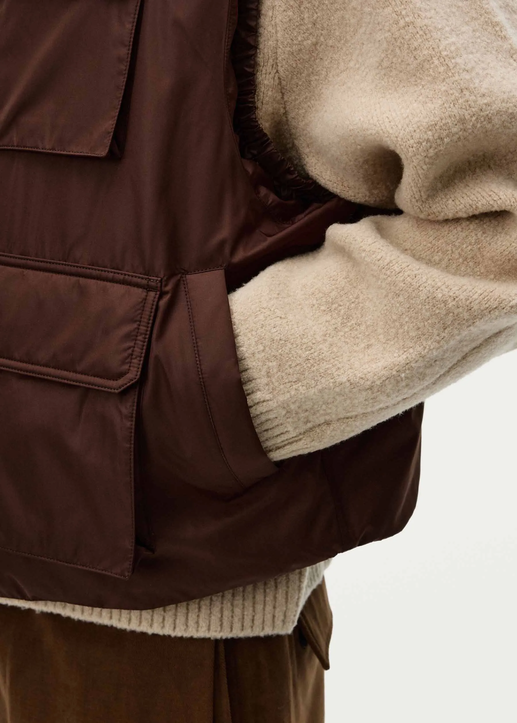 Brown Quilted Pocket Vest