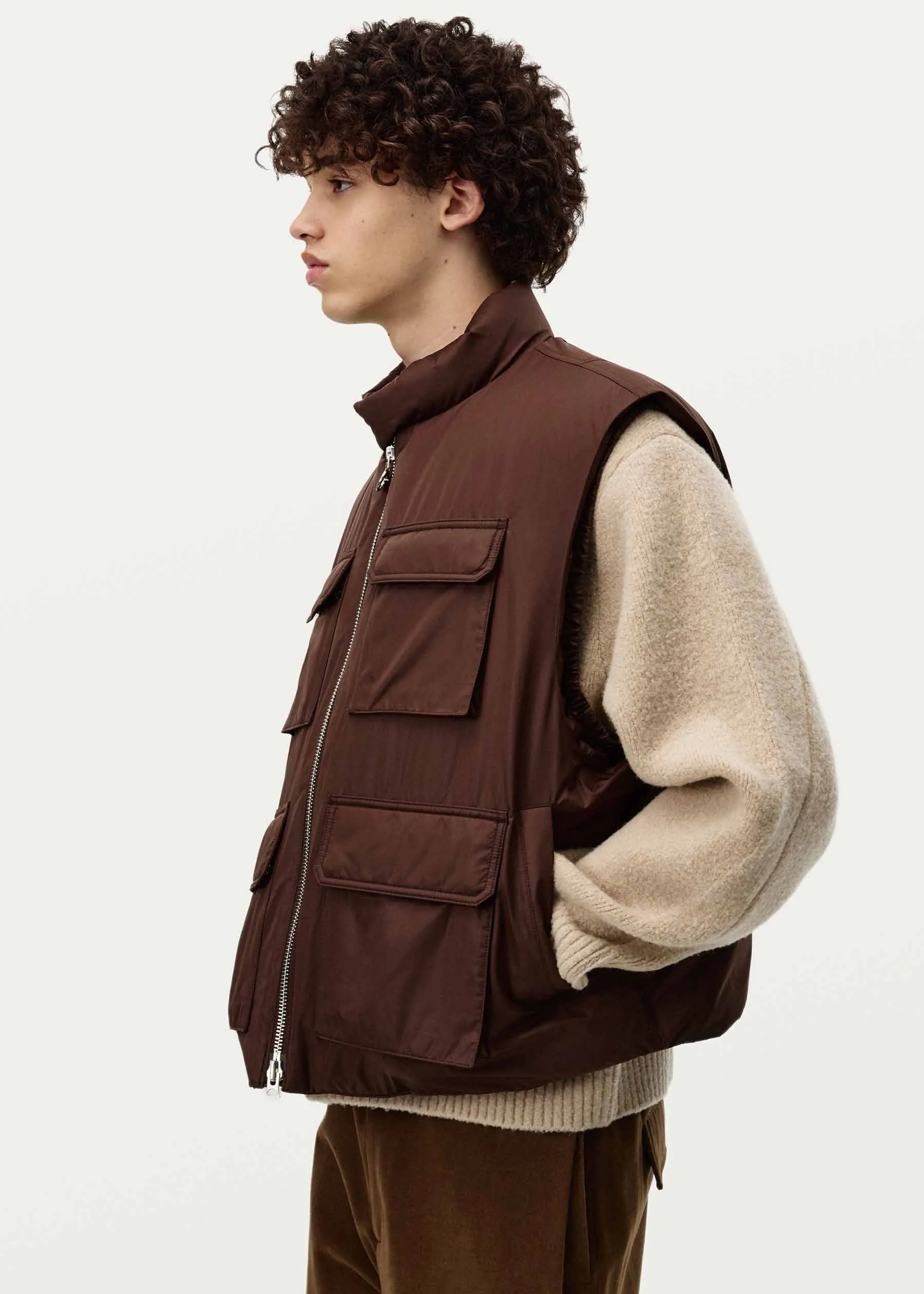 Brown Quilted Pocket Vest