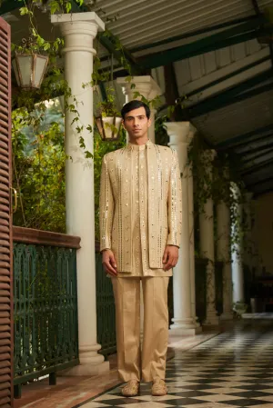 Calvin Embroidered Indowestern in Beige Gold