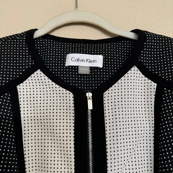 Calvin Klein Black and White Polka Dot Blazer Jacket Sz 12