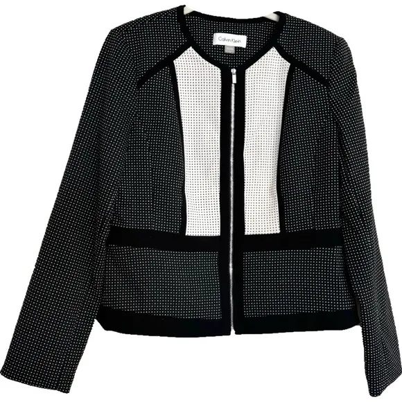 Calvin Klein Black and White Polka Dot Blazer Jacket Sz 12