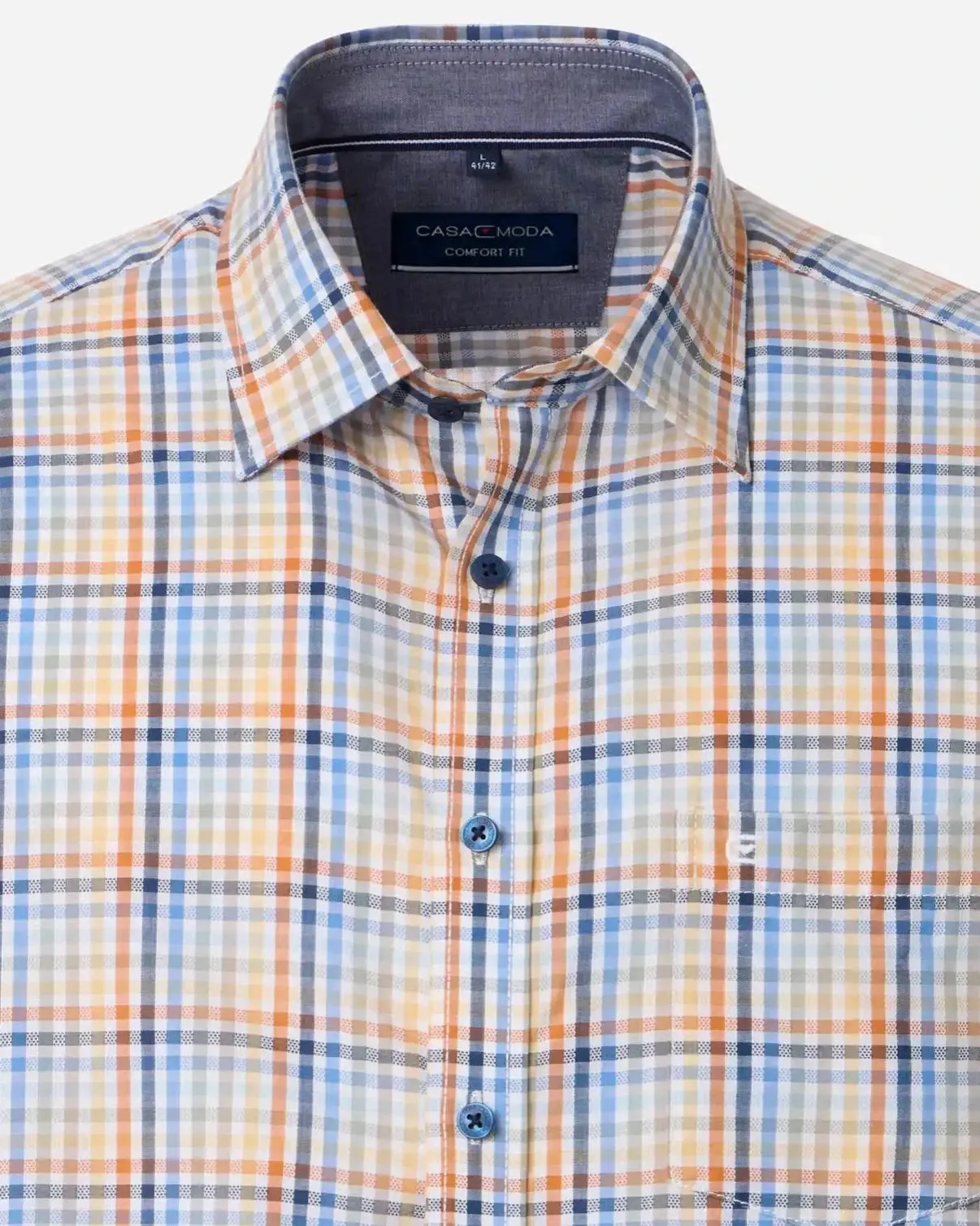 Casa Moda Casual Fit Short Sleeve Check Shirt Blue/Orange