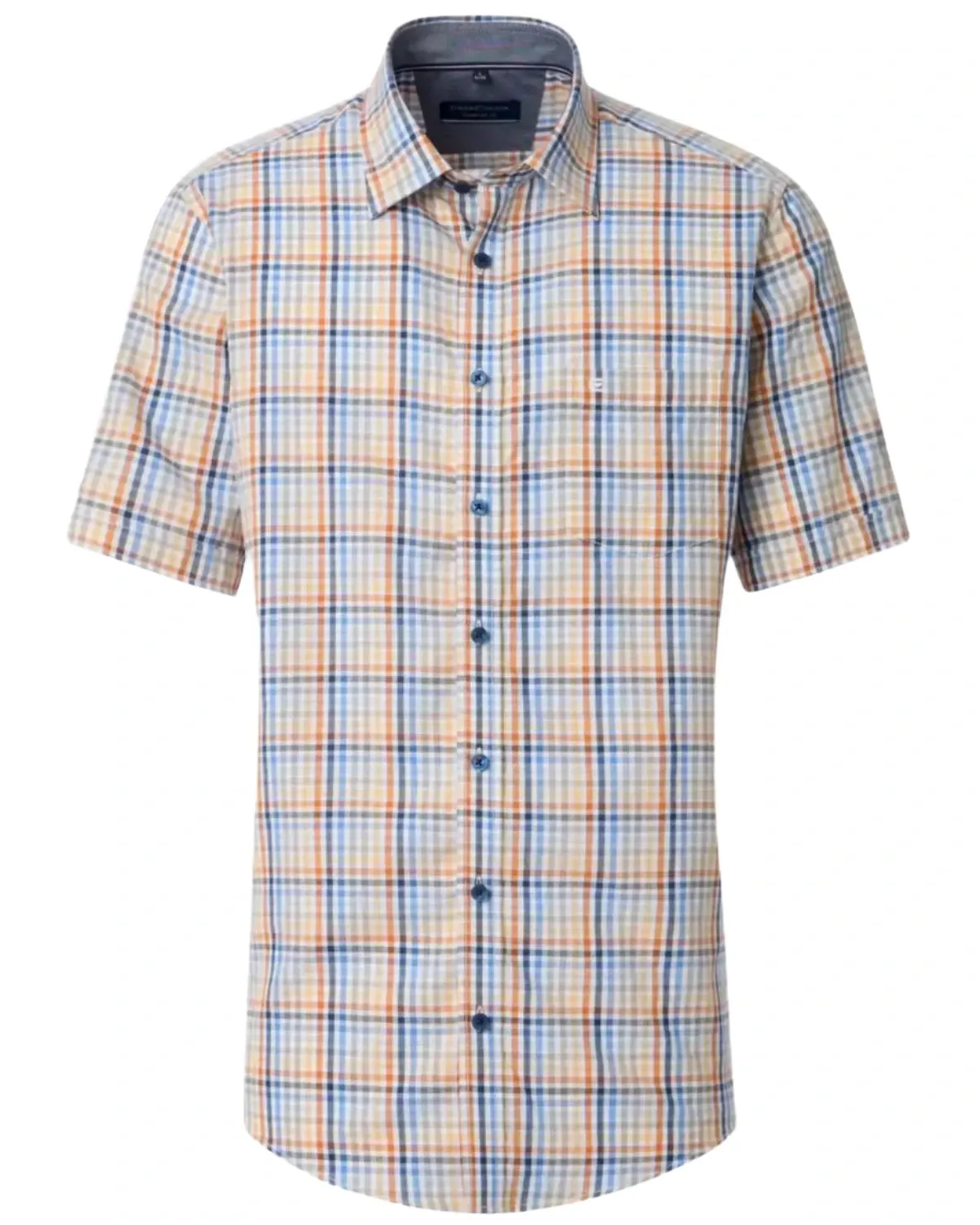 Casa Moda Casual Fit Short Sleeve Check Shirt Blue/Orange