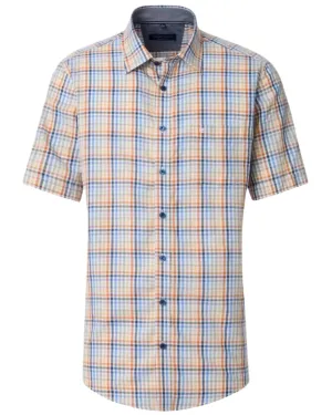 Casa Moda Casual Fit Short Sleeve Check Shirt Blue/Orange