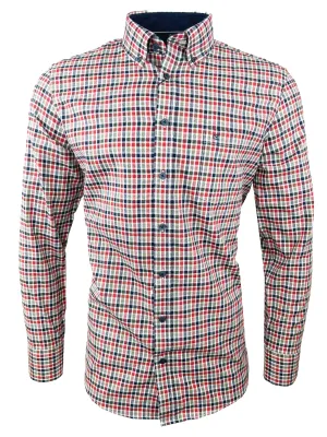 Casa Moda Mens Comfort Fit Brushed Cotton Shirt Tangerine Tango/Green Check