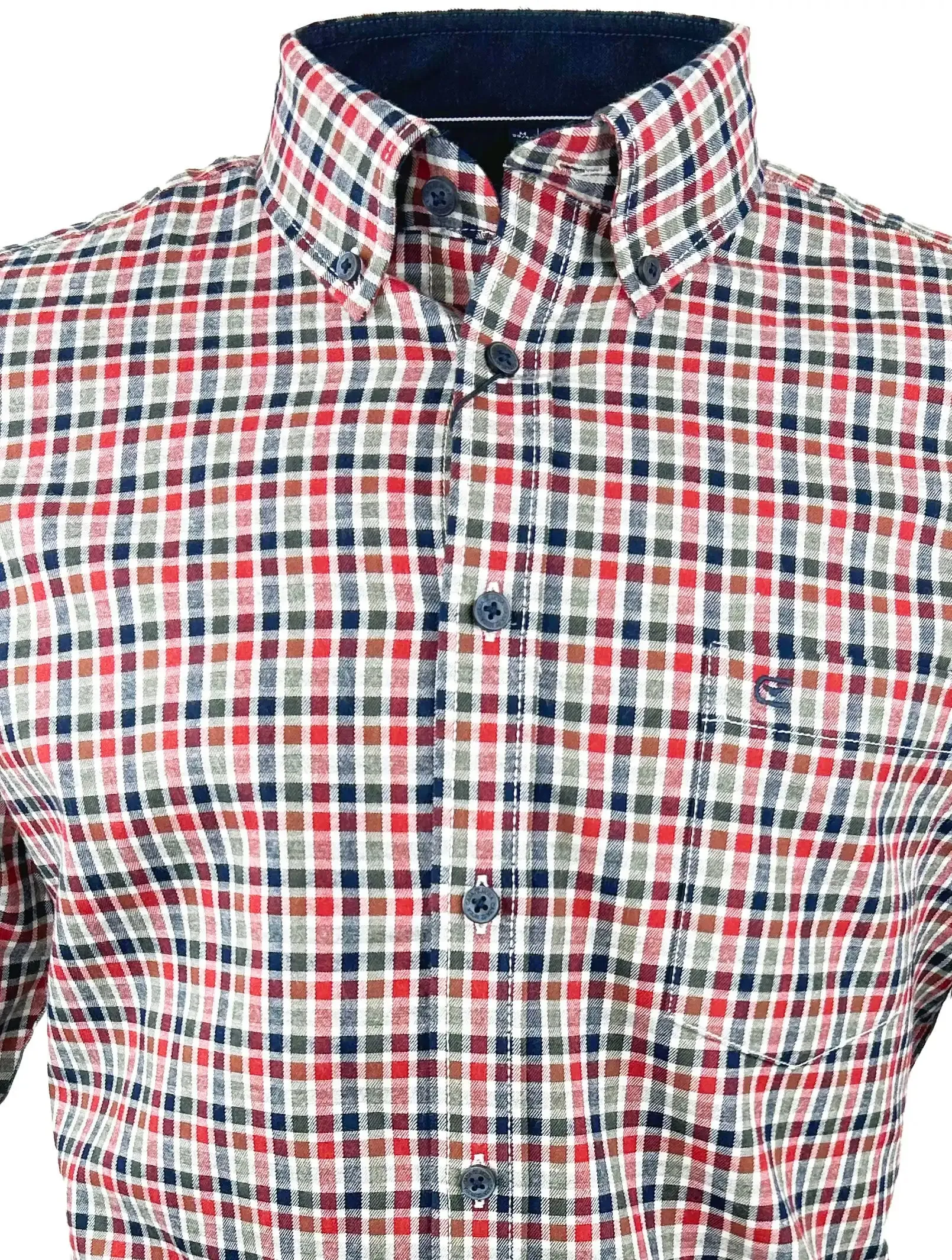 Casa Moda Mens Comfort Fit Brushed Cotton Shirt Tangerine Tango/Green Check