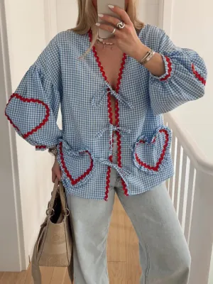 Casual Loose Plaid Ribbon Shirt