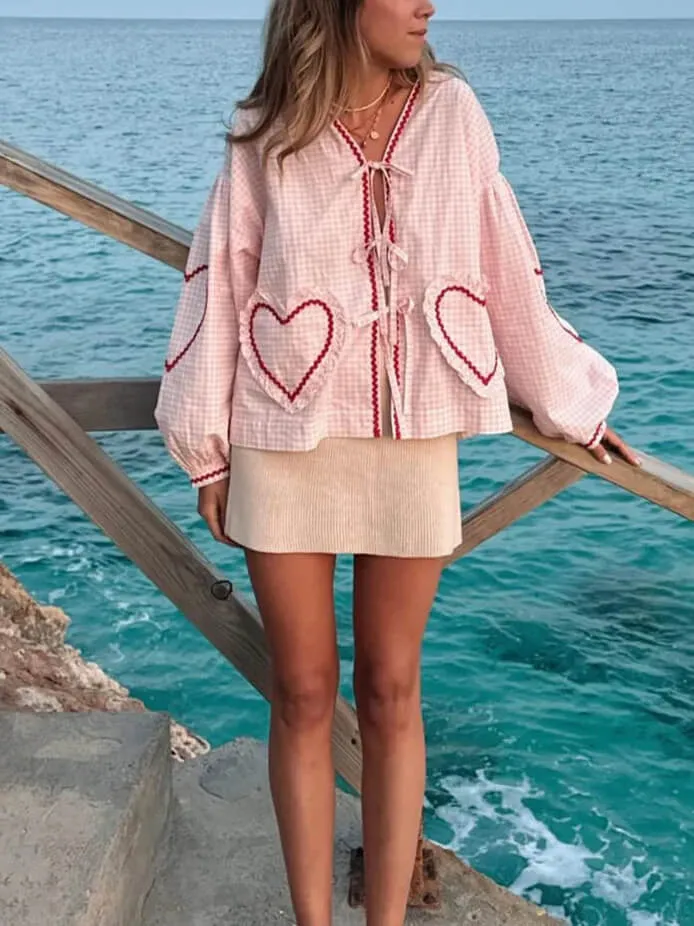 Casual Loose Plaid Ribbon Shirt