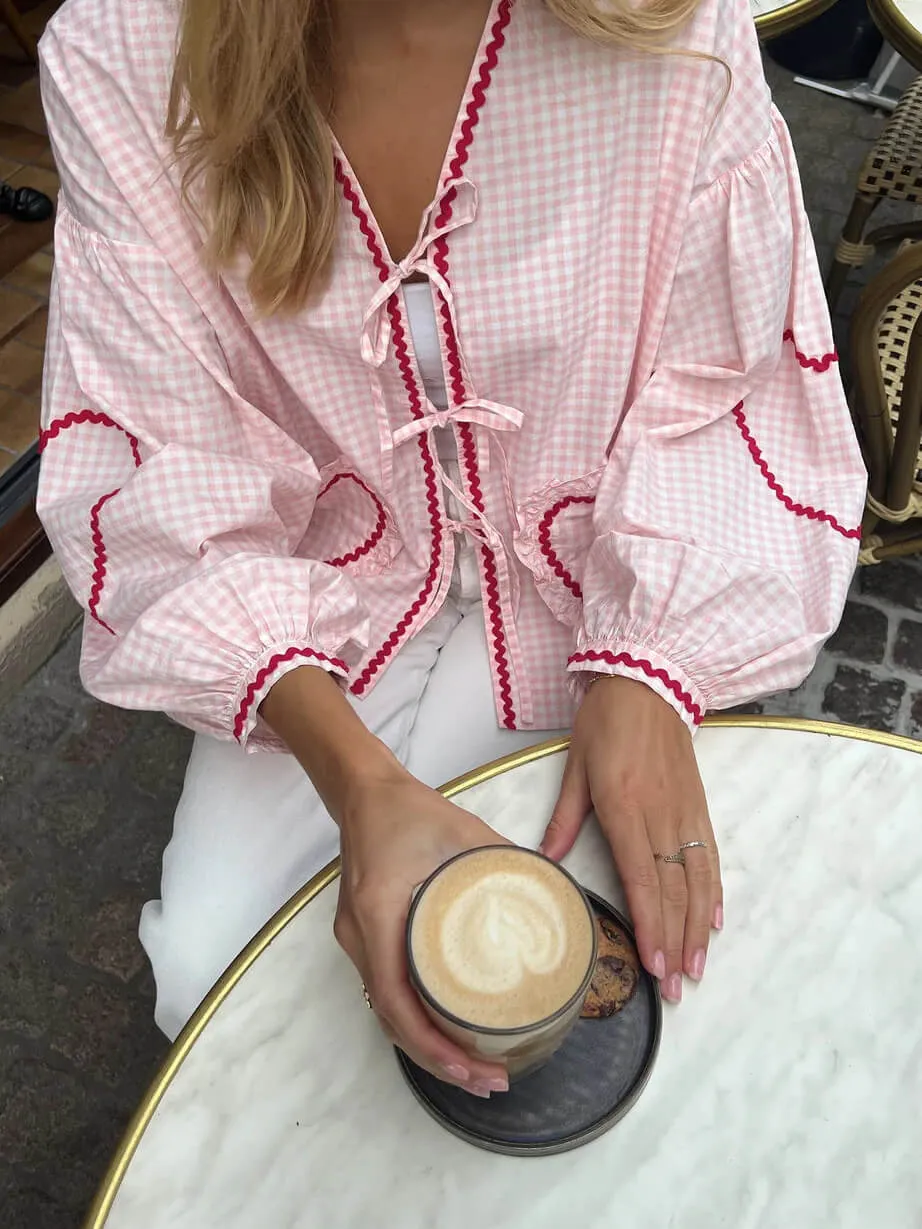 Casual Loose Plaid Ribbon Shirt