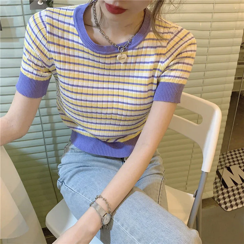 Casual Stripes Knitted Slim Shirts