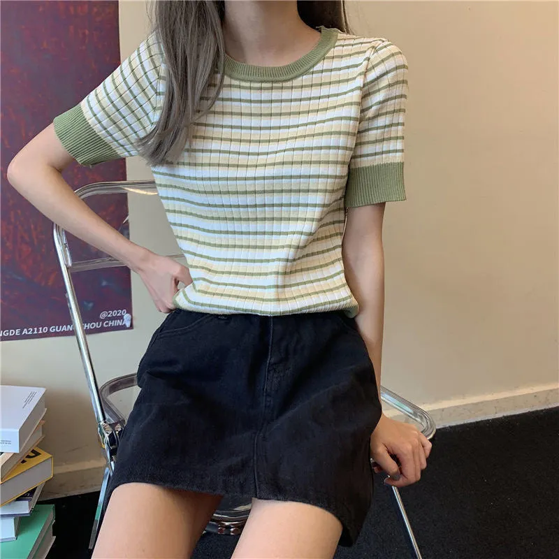 Casual Stripes Knitted Slim Shirts