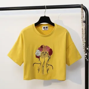 Character Embroidery Crop T-Shirt