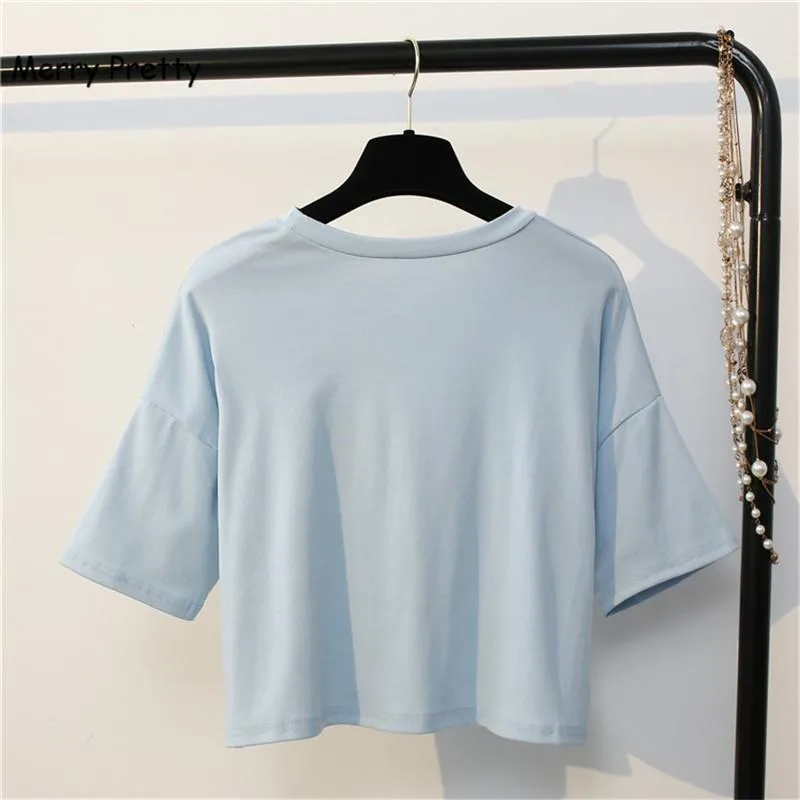 Character Embroidery Crop T-Shirt