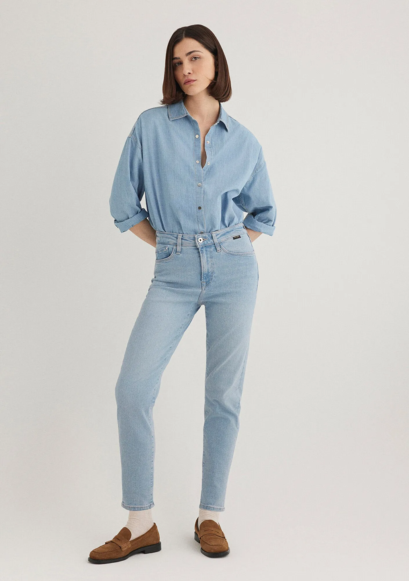 Cindy Light Blue Gold Shape Jean Pants