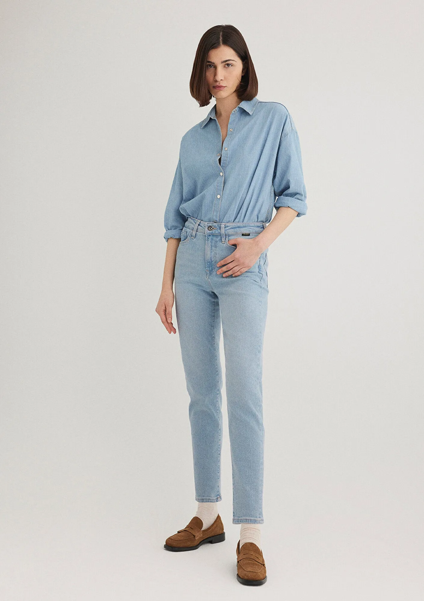 Cindy Light Blue Gold Shape Jean Pants