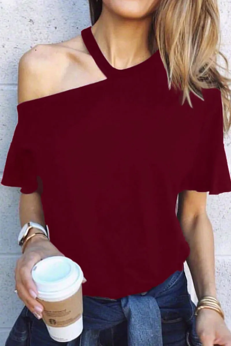 CityHottie Casual Dew Shoulder T-shirt