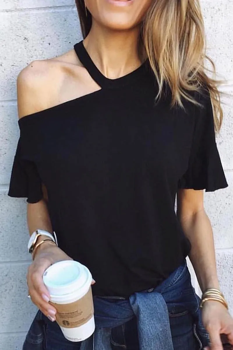 CityHottie Casual Dew Shoulder T-shirt