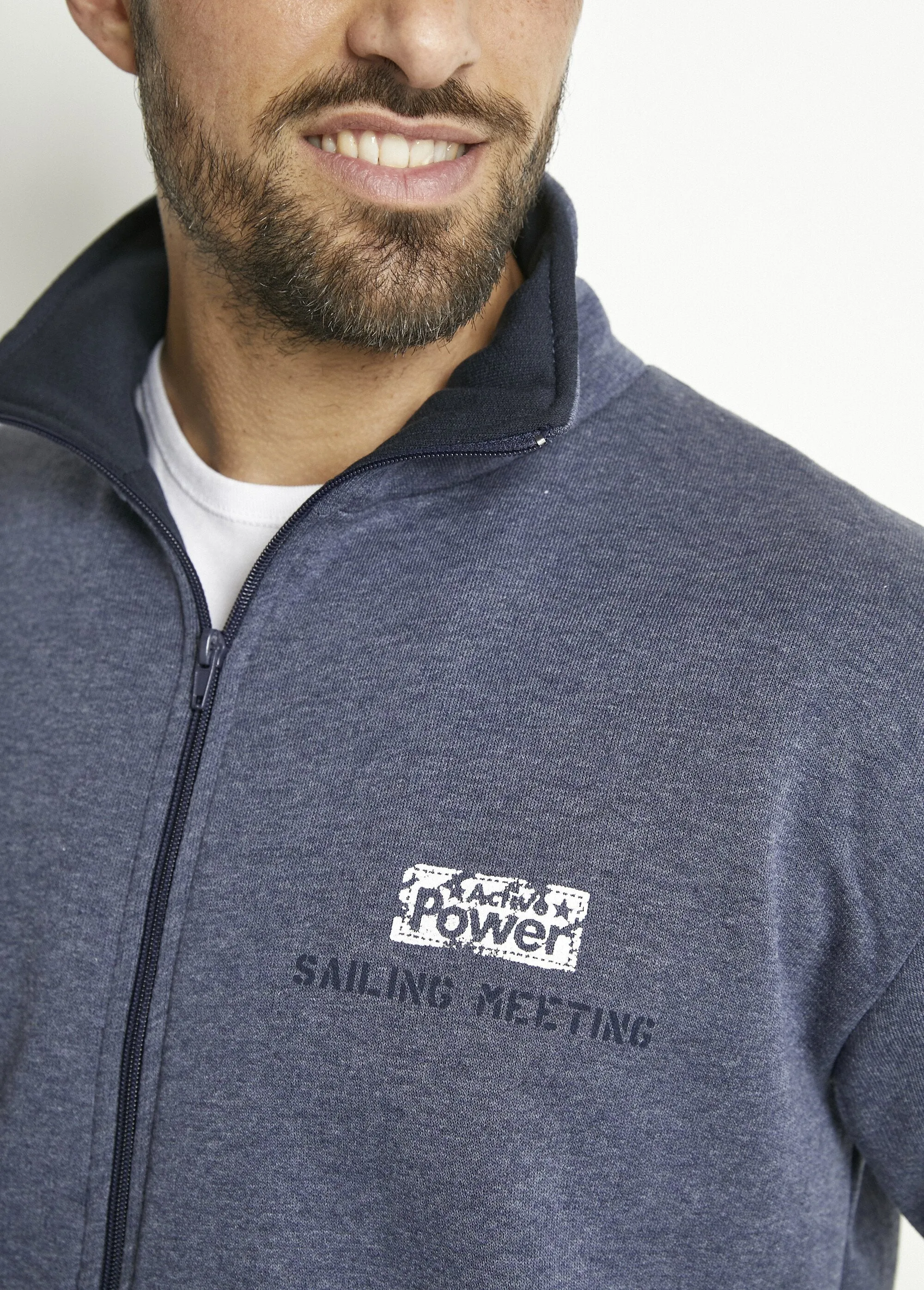 Cotton stand-up collar zipped fleece jacket