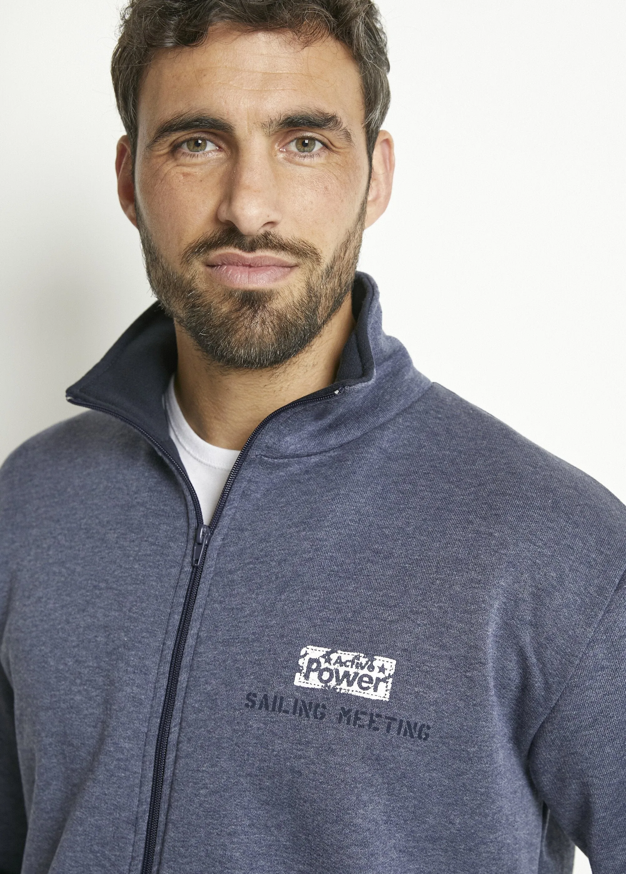 Cotton stand-up collar zipped fleece jacket