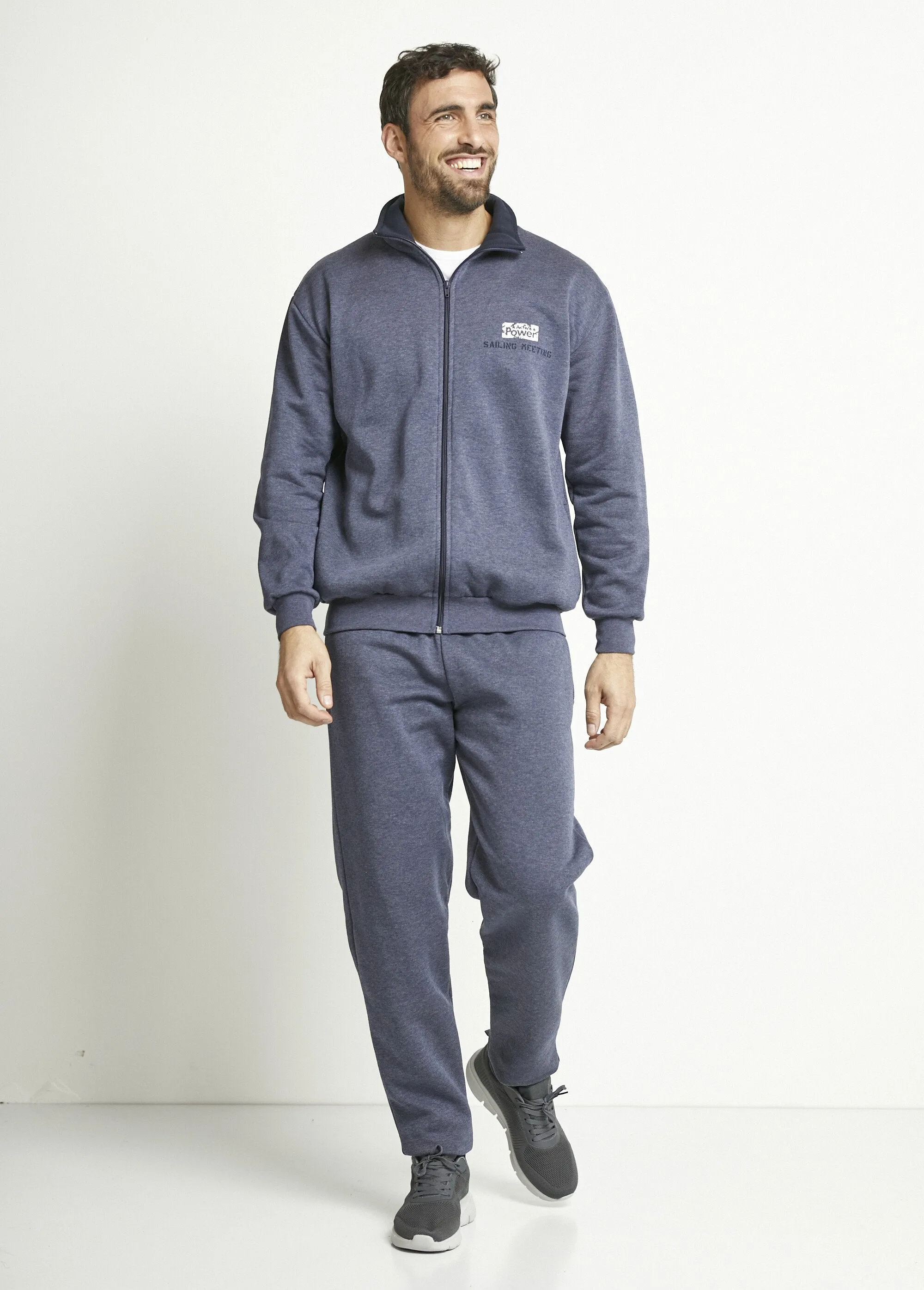 Cotton stand-up collar zipped fleece jacket