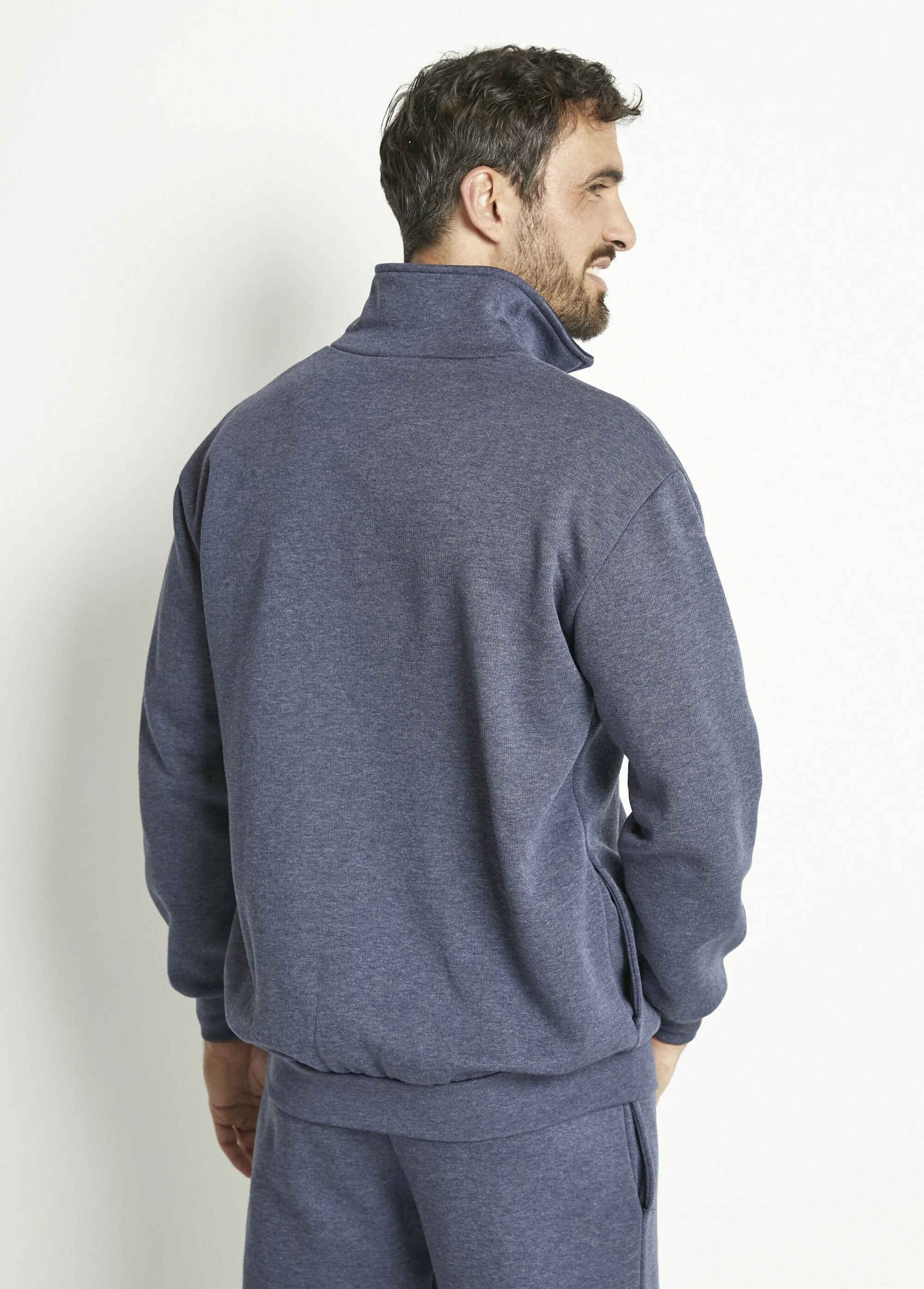 Cotton stand-up collar zipped fleece jacket