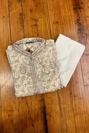 Cream and Mauve Floral Print with Silver Embroidery Kurta Set - Ready To Ship