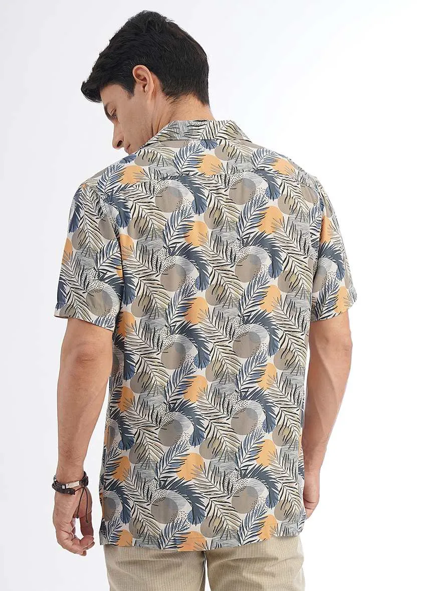 Cream Printed Slim Fit Casual Shirt | JadeBlue