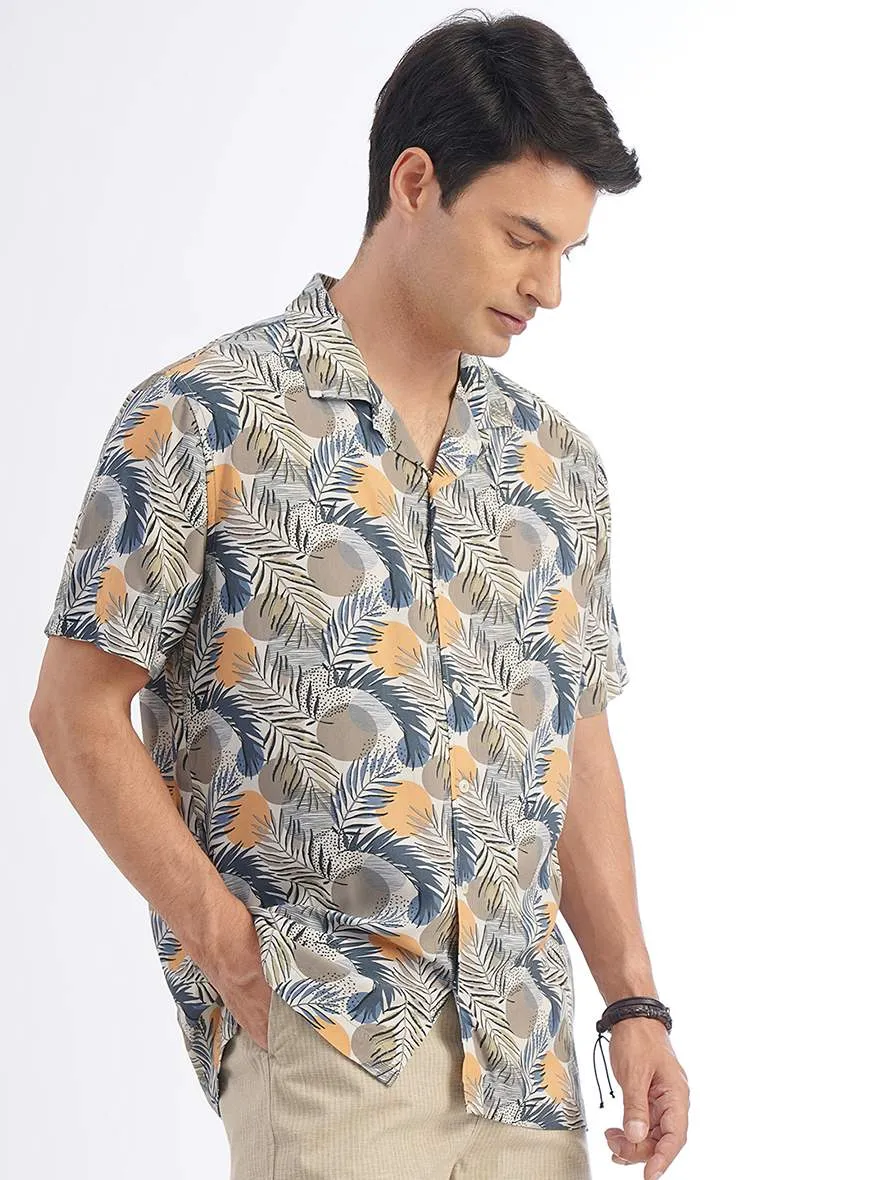 Cream Printed Slim Fit Casual Shirt | JadeBlue
