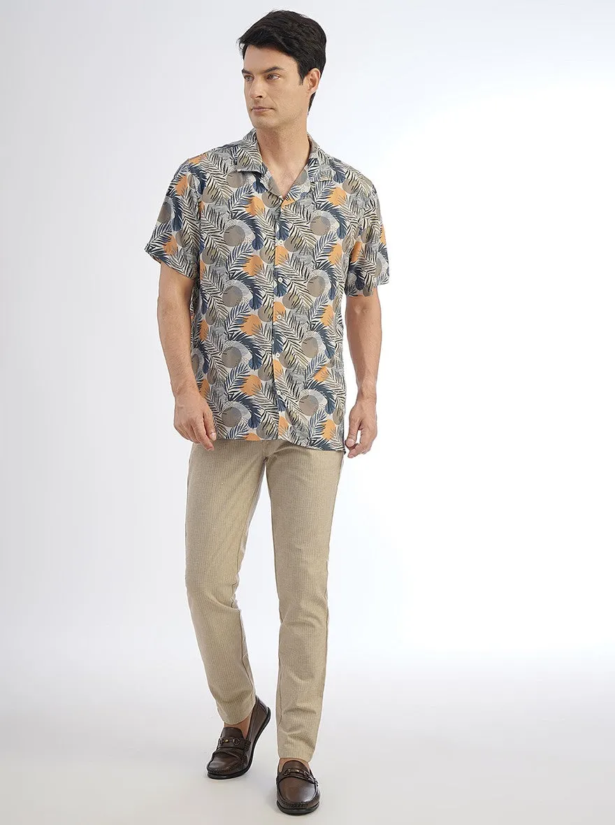 Cream Printed Slim Fit Casual Shirt | JadeBlue