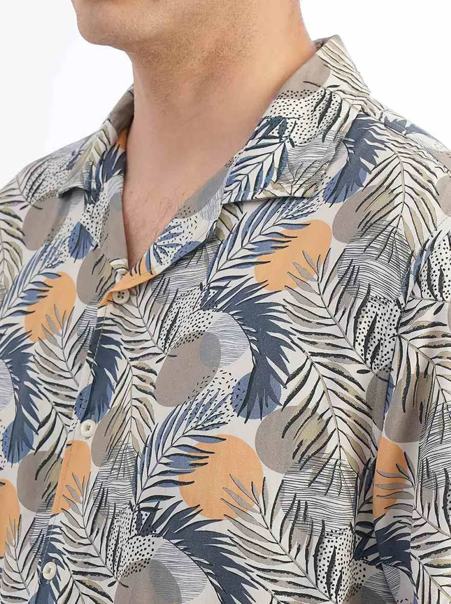 Cream Printed Slim Fit Casual Shirt | JadeBlue