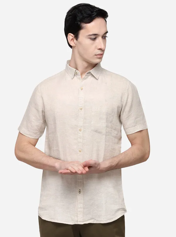 Cream Slim Fit Solid Casual Shirt | JadeBlue