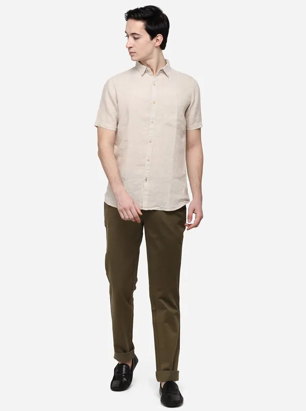Cream Slim Fit Solid Casual Shirt | JadeBlue