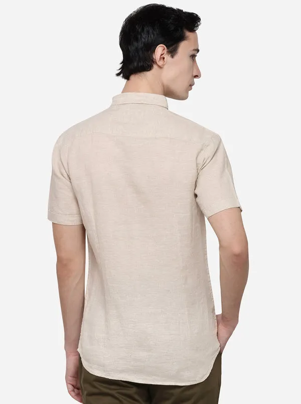 Cream Slim Fit Solid Casual Shirt | JadeBlue