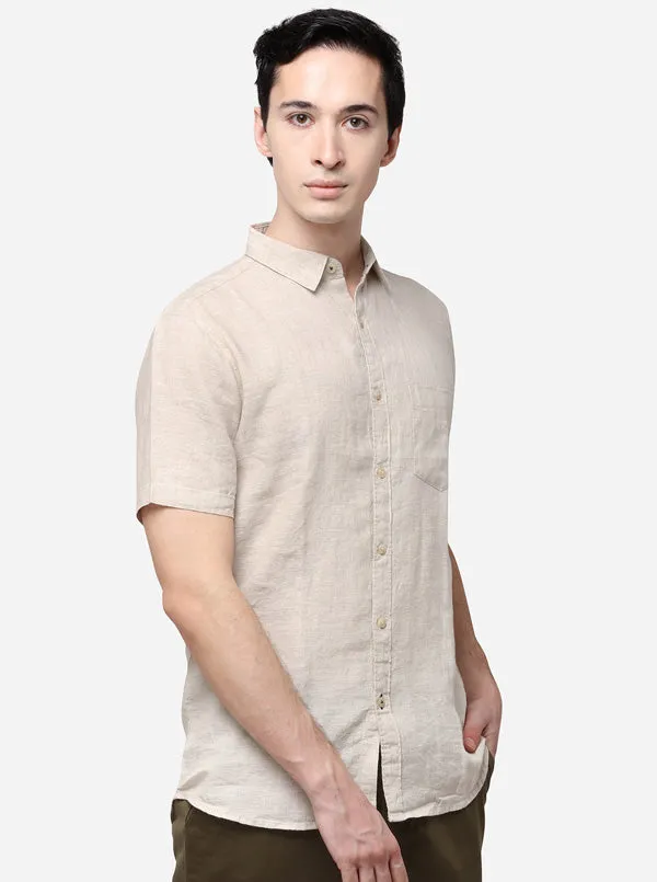 Cream Slim Fit Solid Casual Shirt | JadeBlue