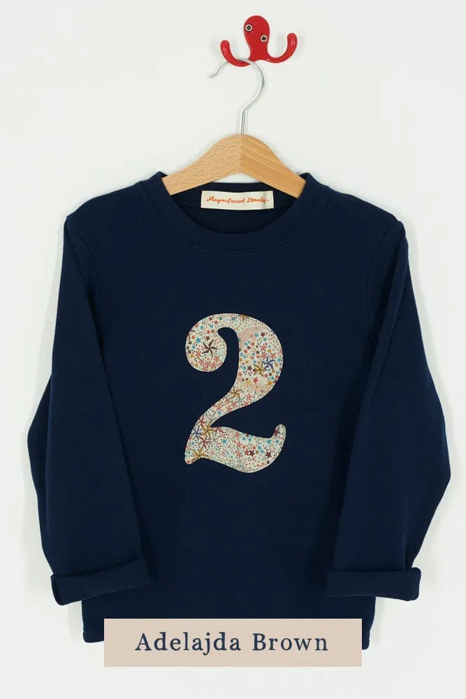 Create Your Own Personalised or Number Liberty Print Navy T-Shirt