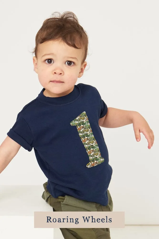Create Your Own Personalised or Number Liberty Print Navy T-Shirt