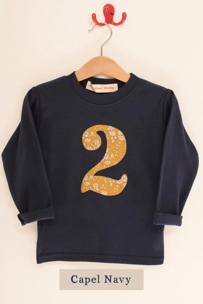 Create Your Own Personalised or Number Liberty Print Navy T-Shirt