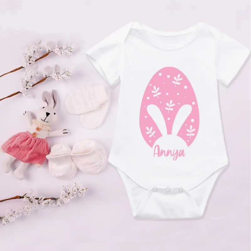 Custom Name Bunny and Egg Design Baby Easter Outfit