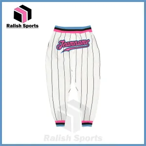 Custom White Black Pinstripe Pink-Light Blue Sports Pants