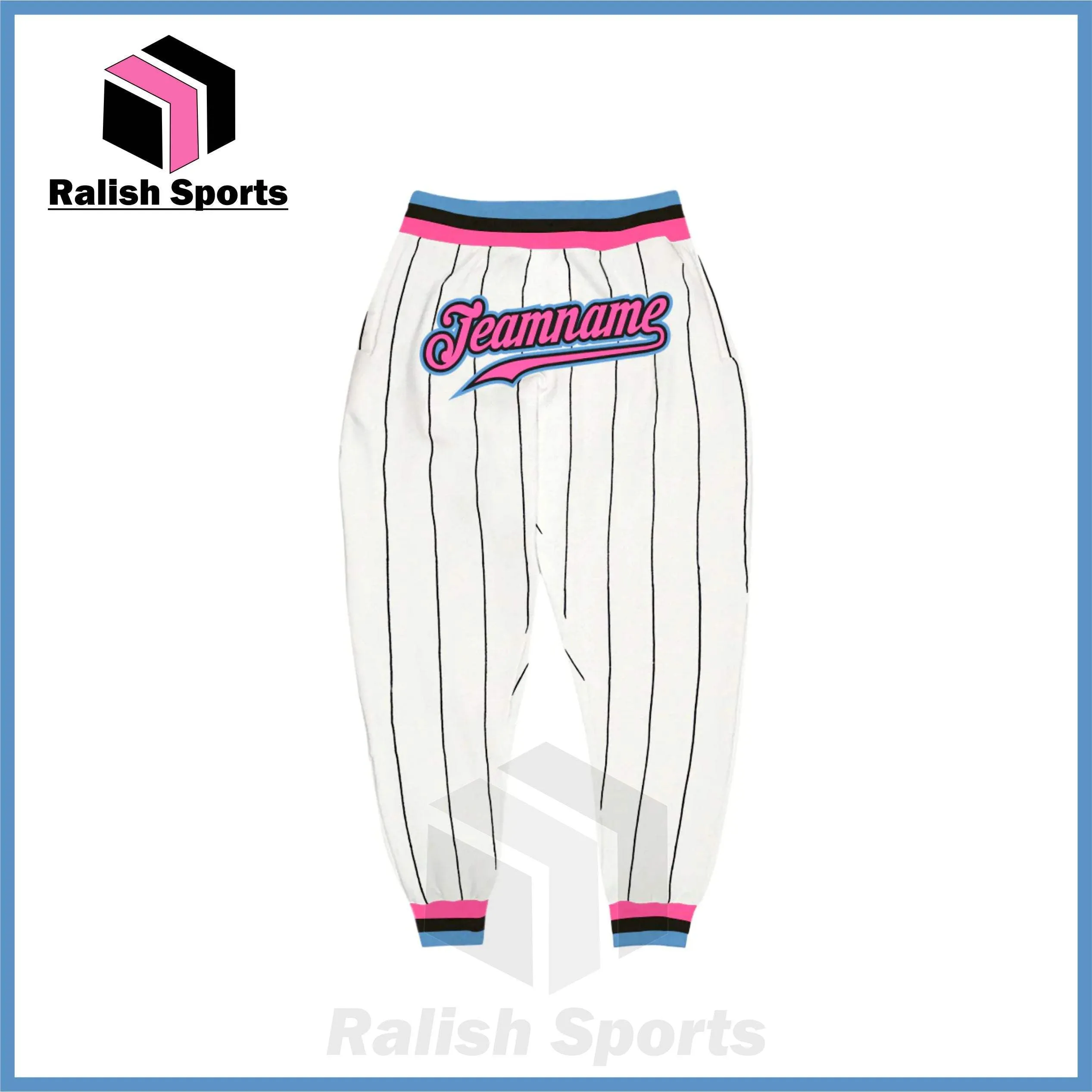 Custom White Black Pinstripe Pink-Light Blue Sports Pants