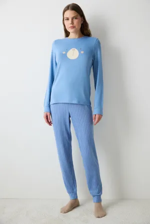 Cute Bear Light Grey Thermal Pants Pajama Set