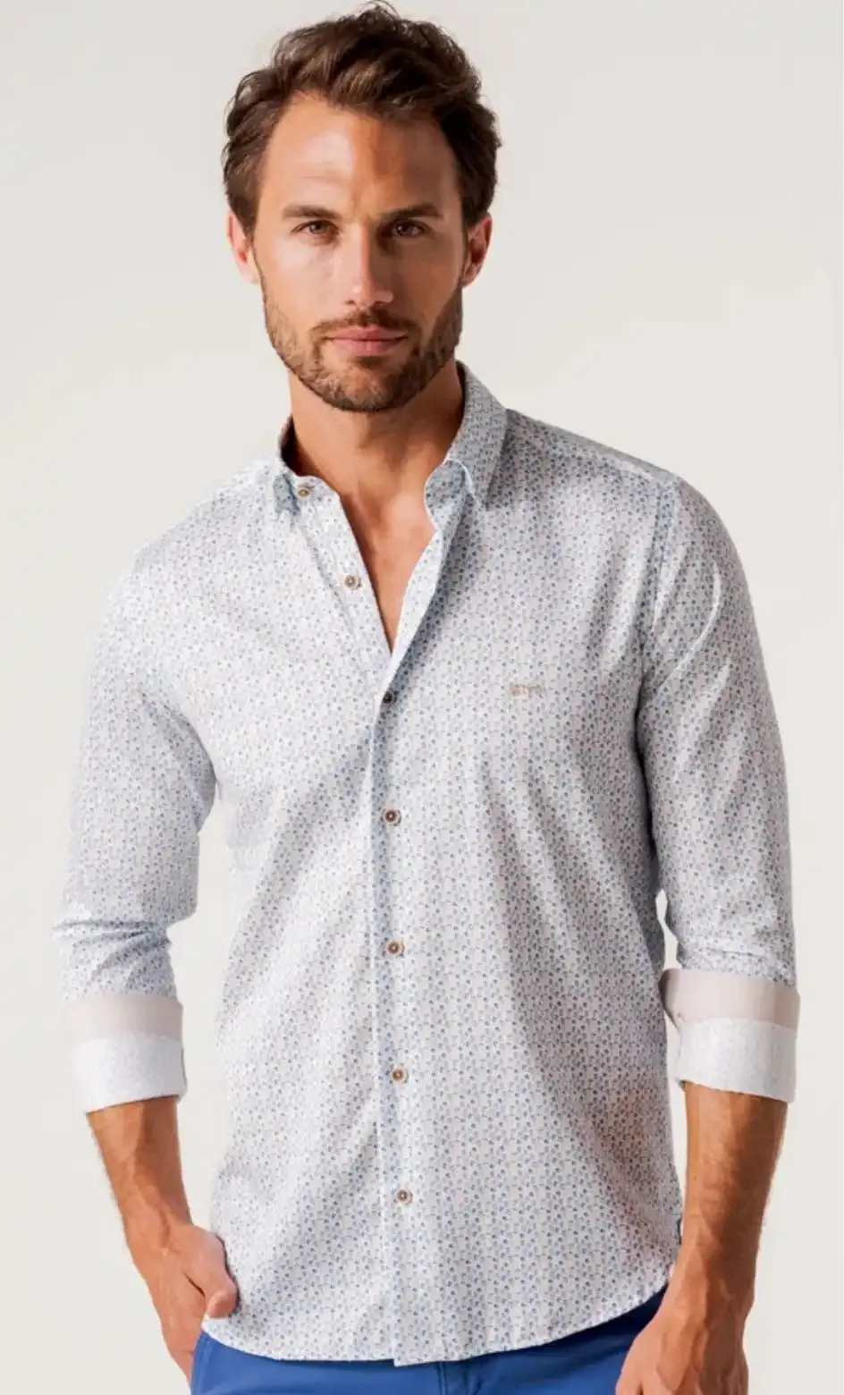 Dario Beltran Mens Durin Shirt White/Blue Floral