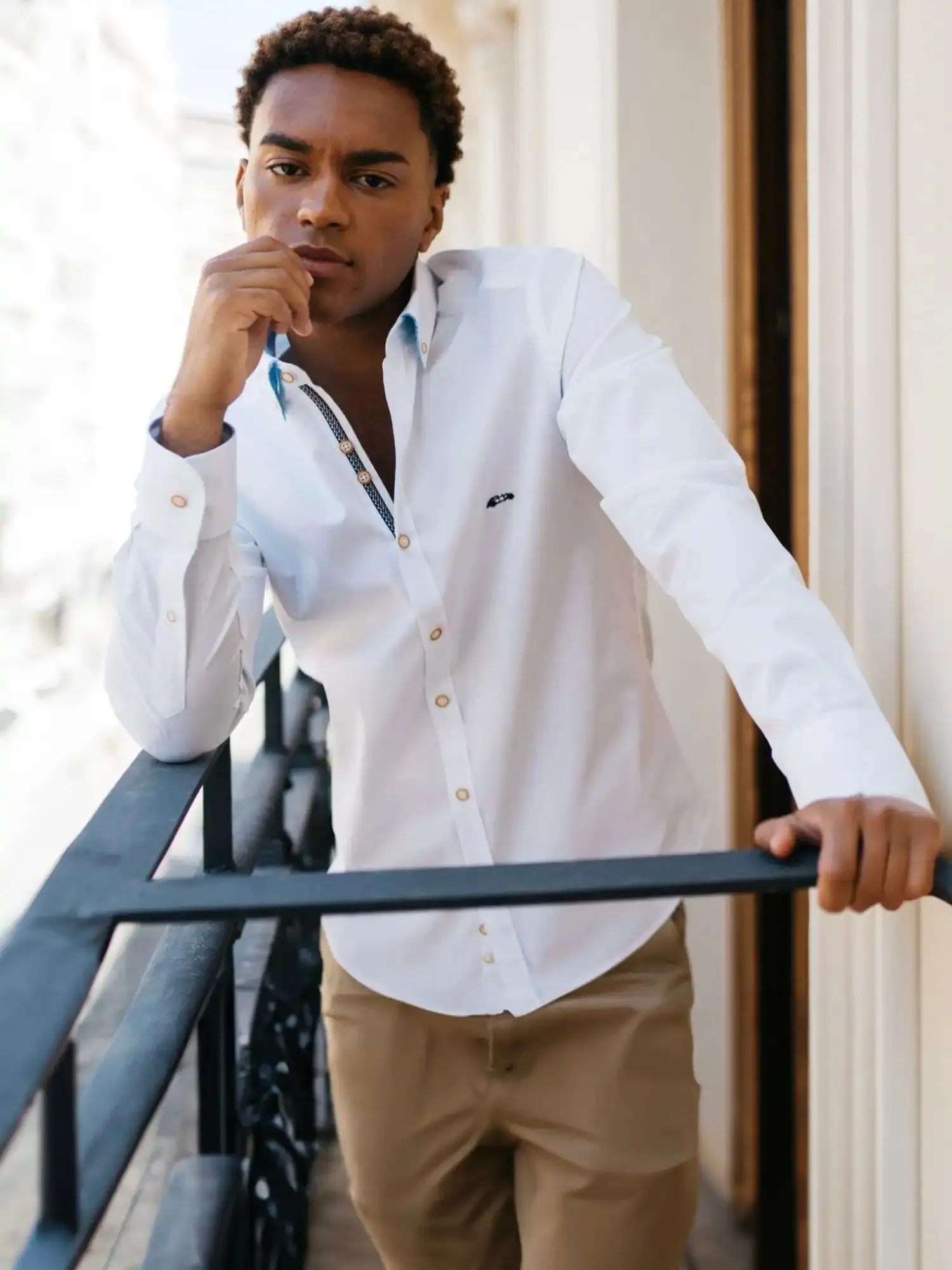 Dario Beltran Mens Long Sleeve Stretch Shirt Anover White