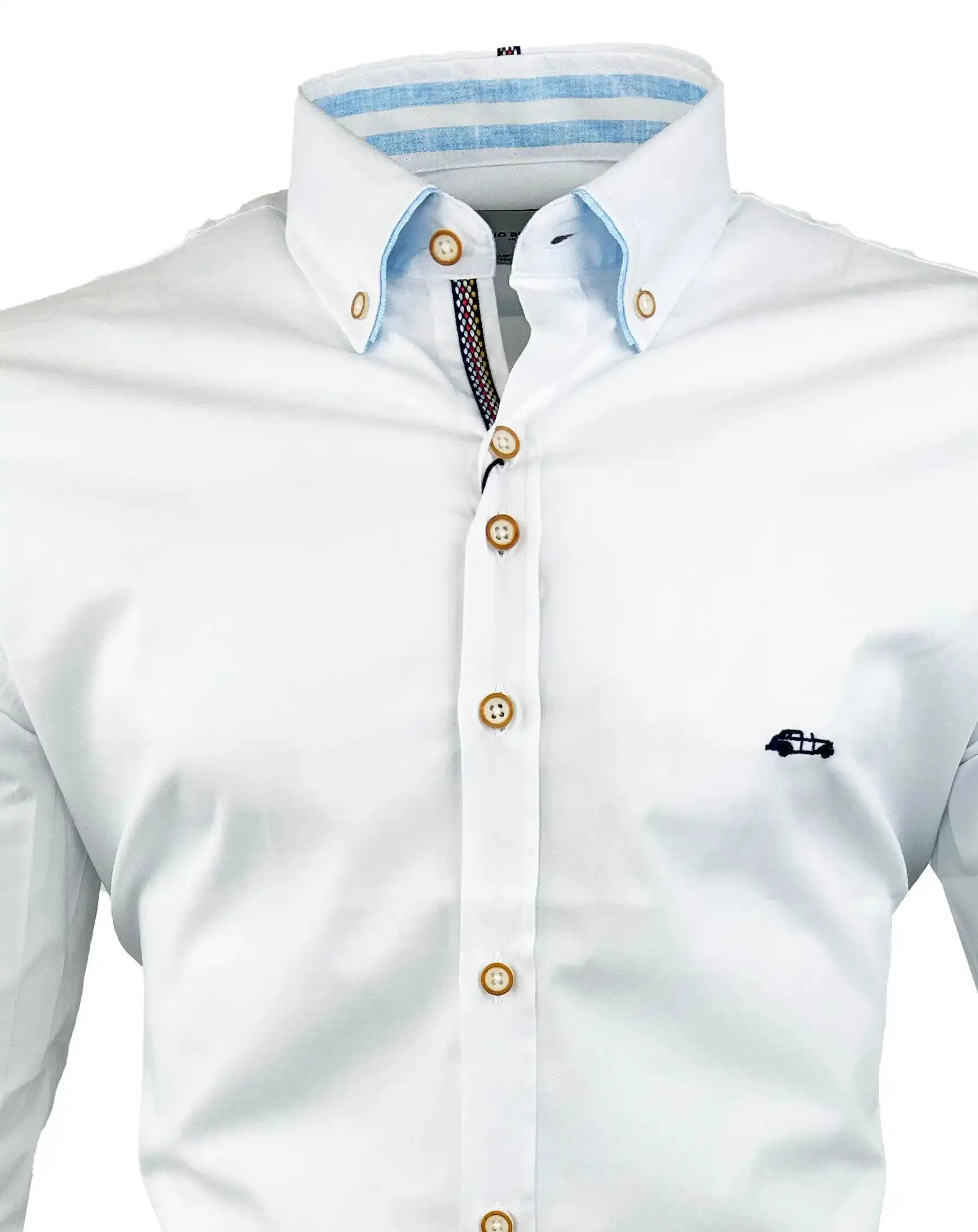 Dario Beltran Mens Long Sleeve Stretch Shirt Anover White