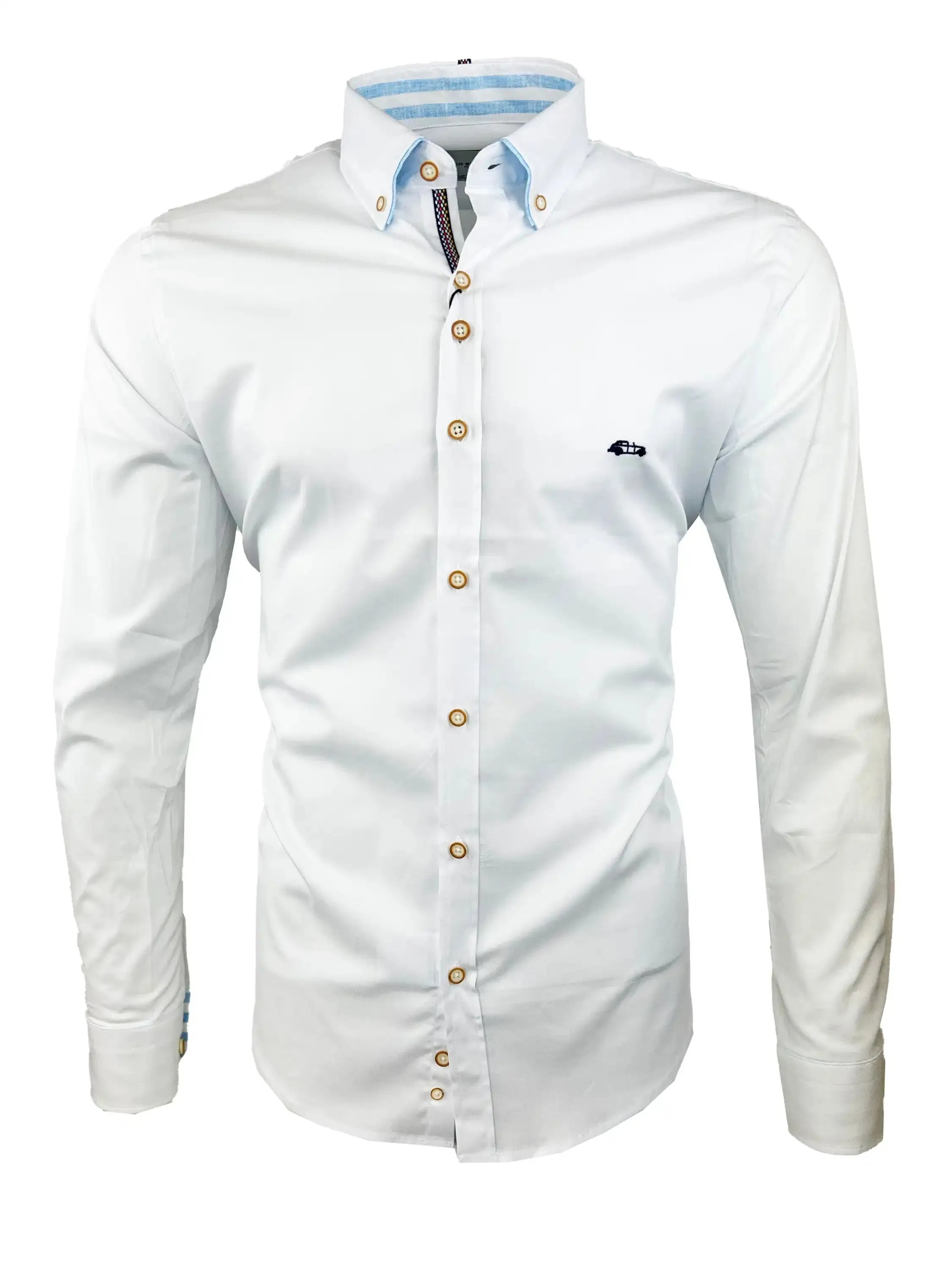 Dario Beltran Mens Long Sleeve Stretch Shirt Anover White