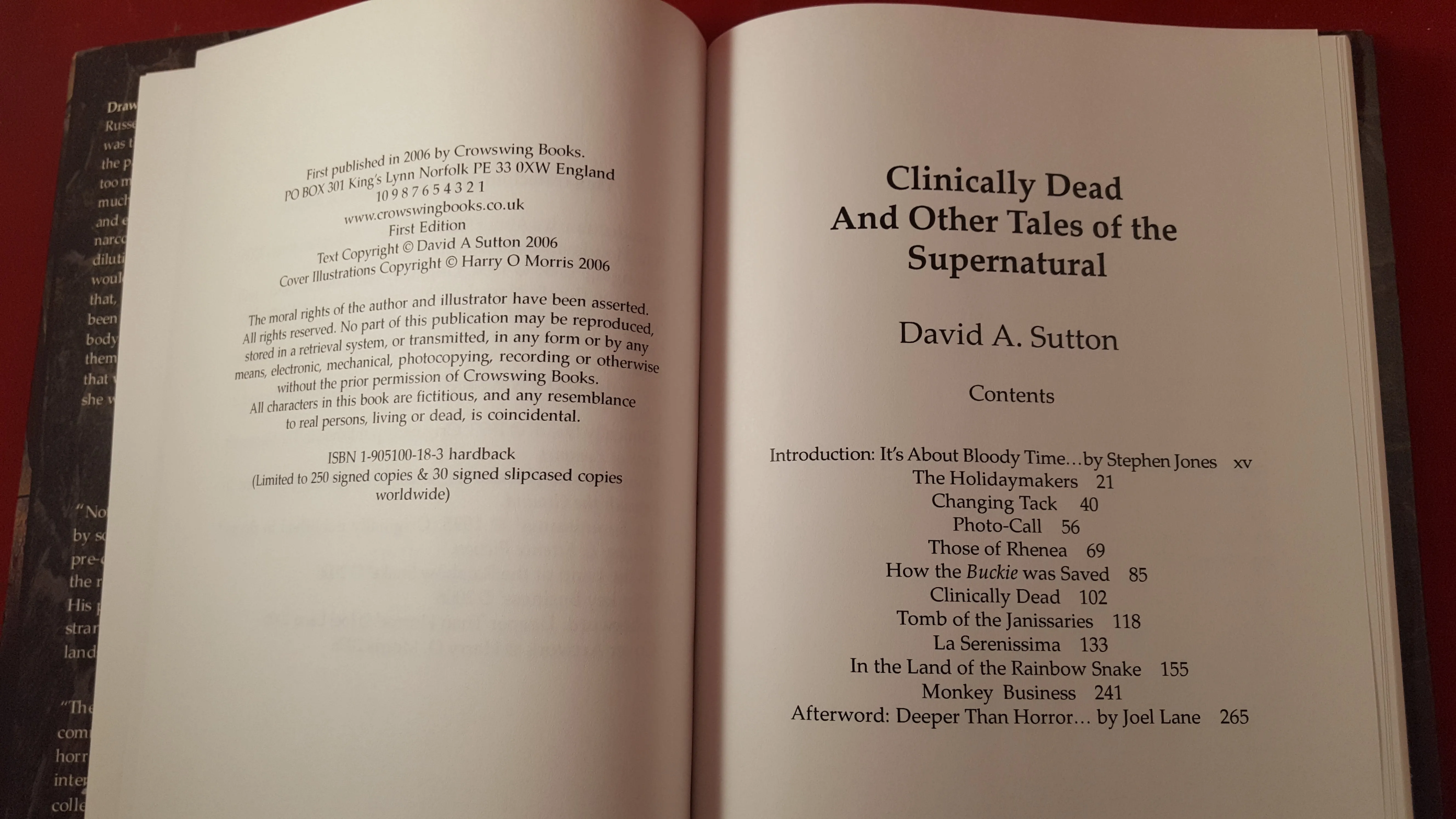 David A. Sutton - Clinically Dead And Other Tales of the Supernatural, Crowswing Books 2006 limited 1st Edition