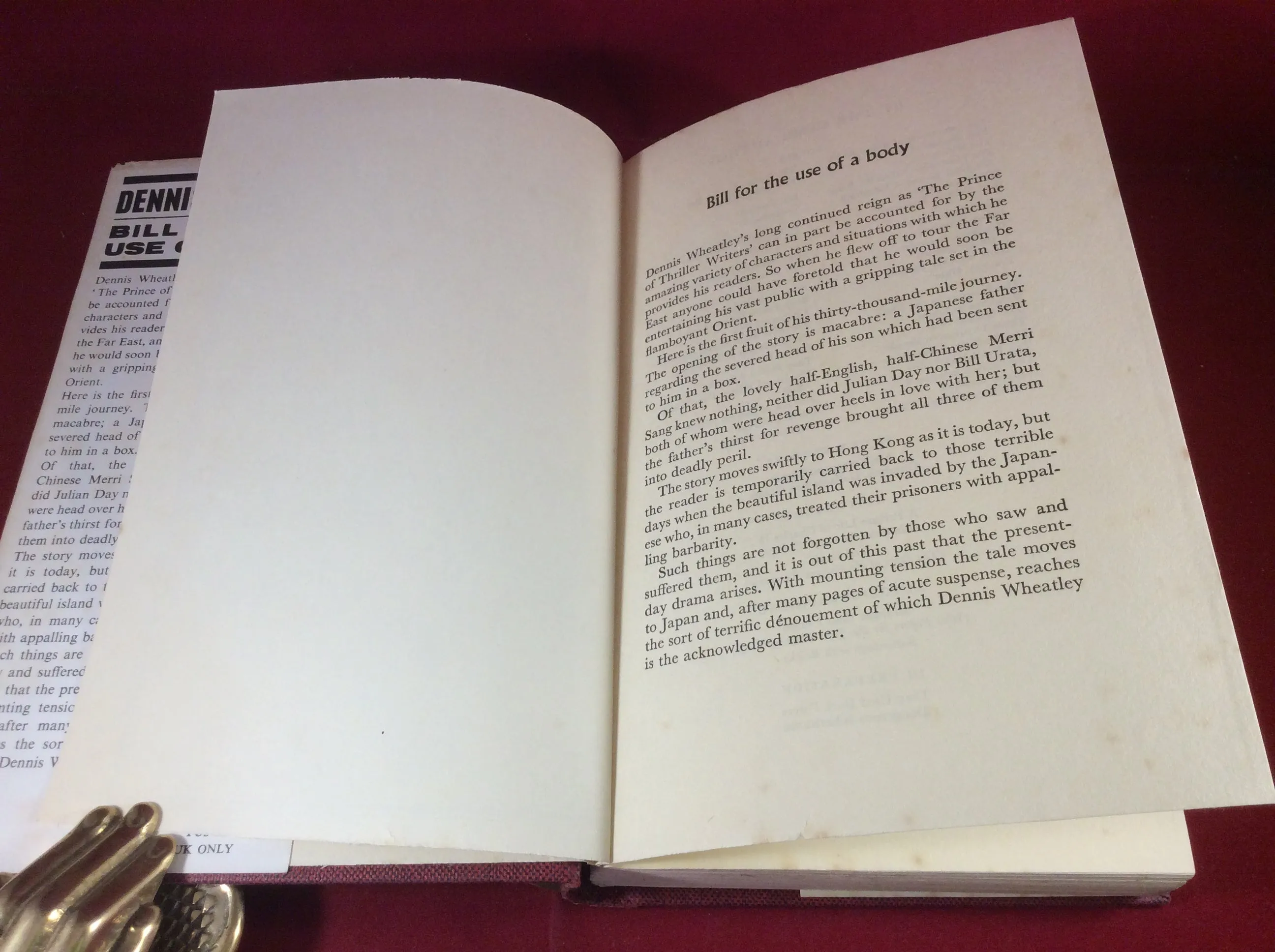 Dennis Wheatley, Bill for the Use of a Body, Hutchinson, 1964, First Edition, Signed and Inscribed.