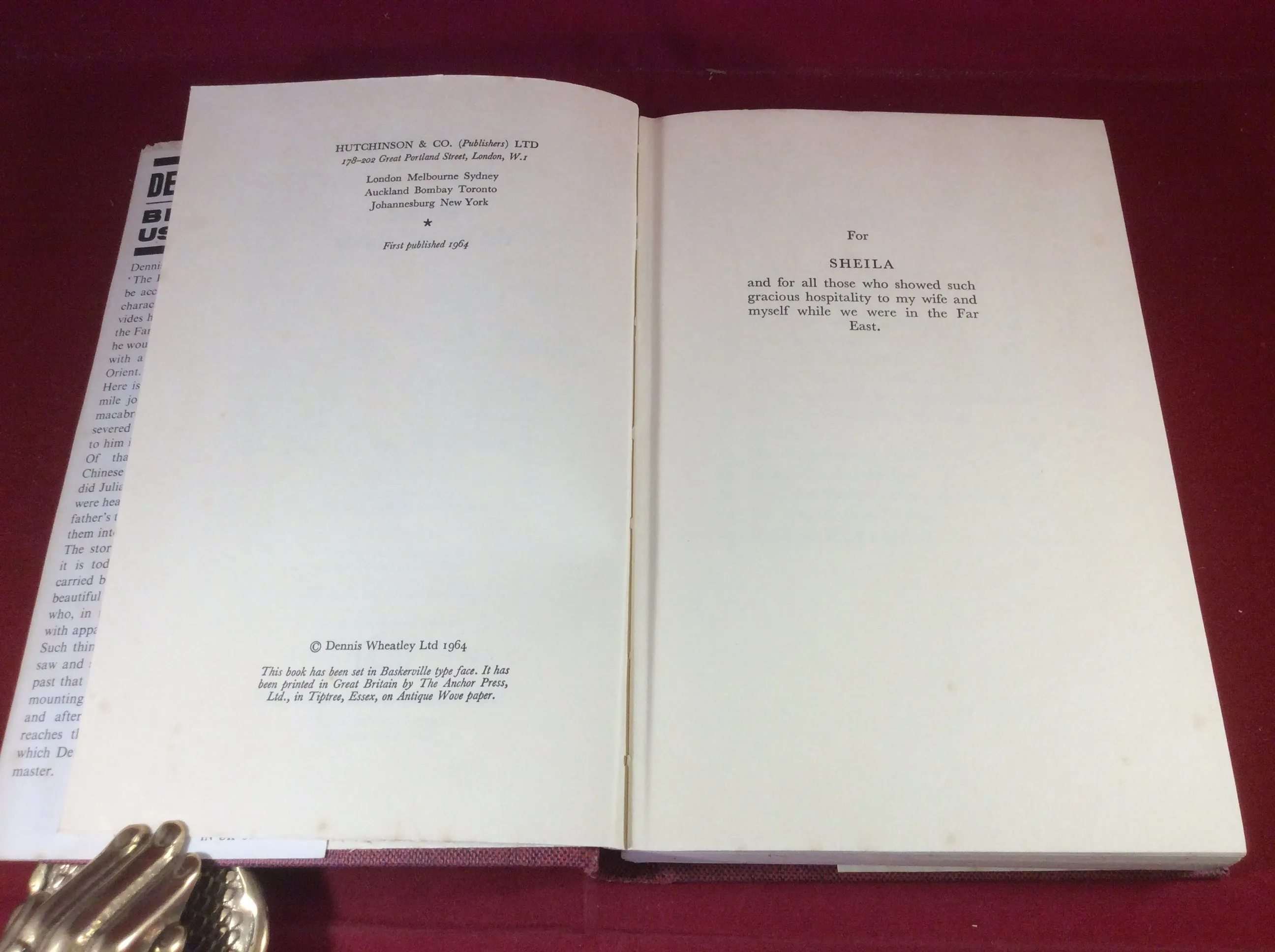 Dennis Wheatley, Bill for the Use of a Body, Hutchinson, 1964, First Edition, Signed and Inscribed.