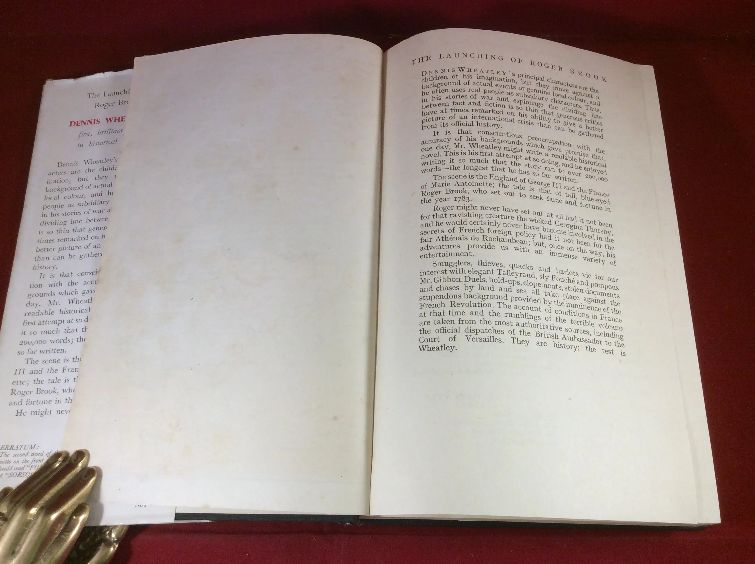 Dennis Wheatley, The Launching of Roger Brook, Hutchinson, No Date sighed and Inscribed.
